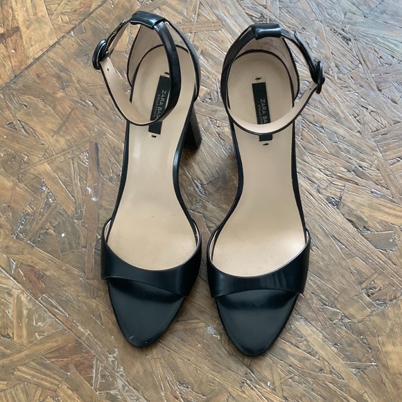 Black leather open toe zara ankle strap heels - Picture 4 of 7